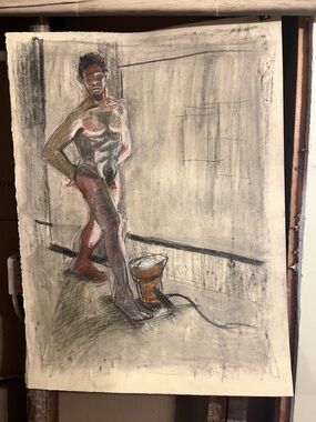 Original Figurative Charcoal and Pastel Art Print in Neutral and Brown Tones